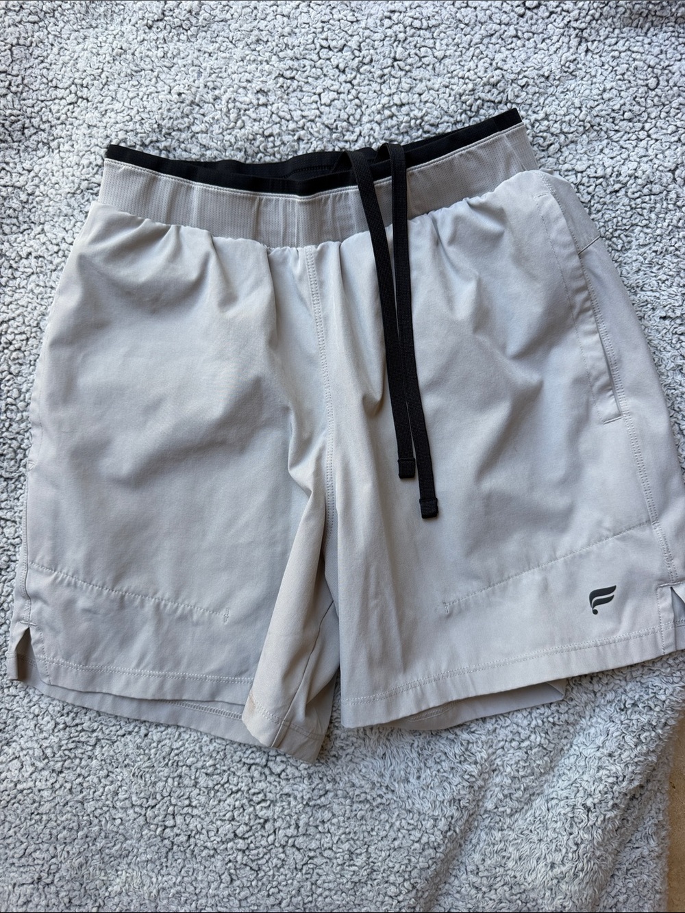 Fabletics Men's Light Grey Athletic Shorts with Black Waistband